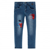 Jeans din bumbac cu aplicații, albastru Boboli 277729 