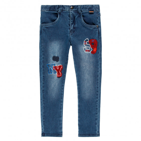 Jeans din bumbac cu aplicații, albastru Boboli 277729 