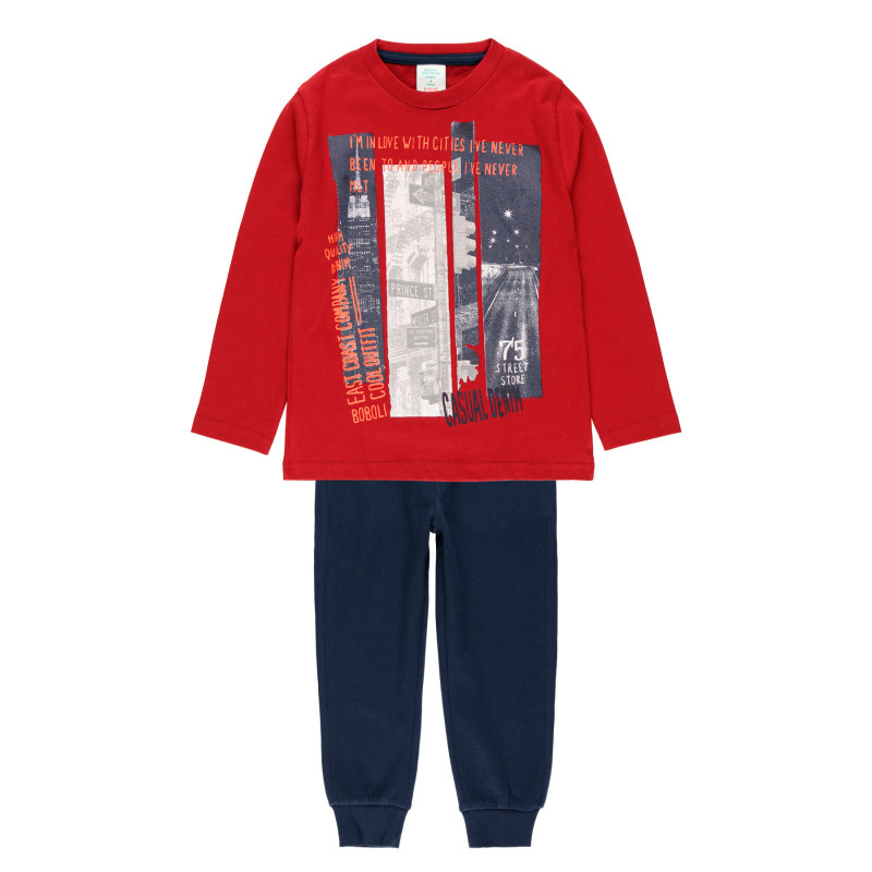 Set de bluză și pantaloni din bumbac, roșu și albastru  277770