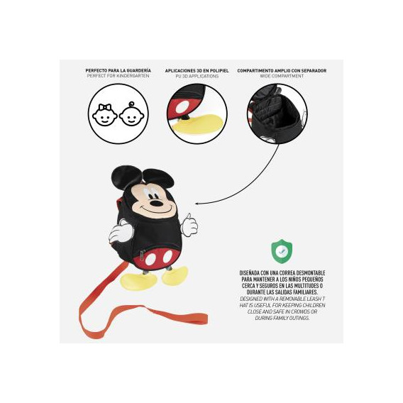 Mini rucsac pentru copii cu Mickey Mouse și centură de siguranță pentru fete, negru Mickey Mouse 278180 5