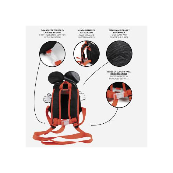 Mini rucsac pentru copii cu Mickey Mouse și centură de siguranță pentru fete, negru Mickey Mouse 278181 6