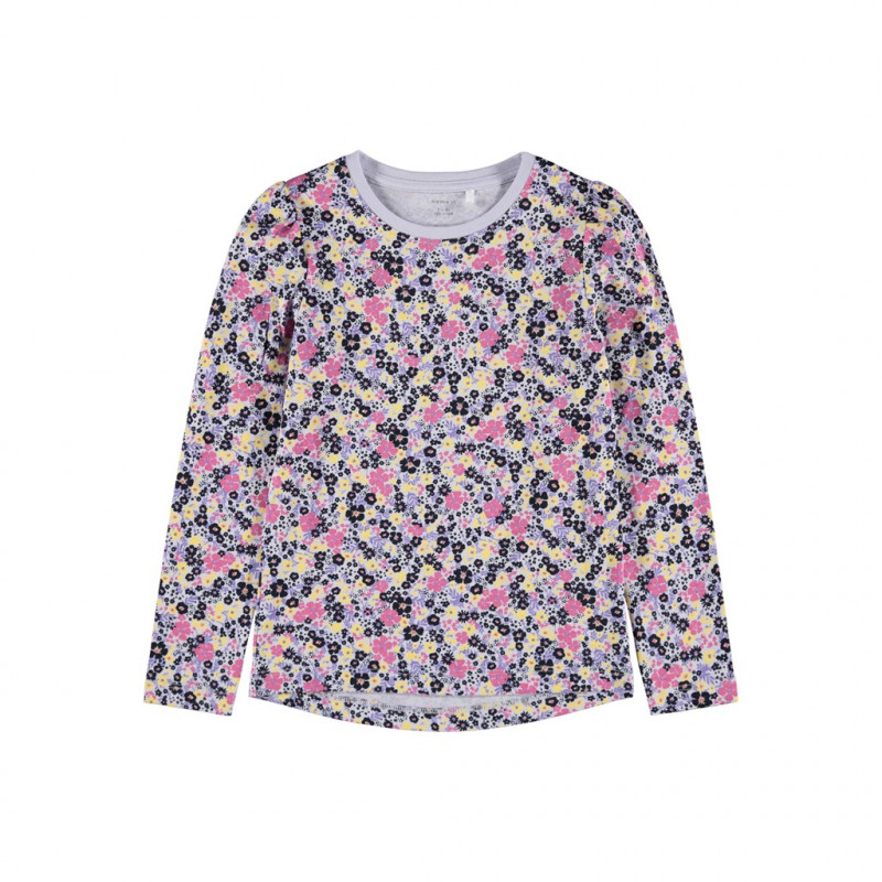 Bluză din bumbac cu mâneci lungi și imprimeu floral, violet  278597
