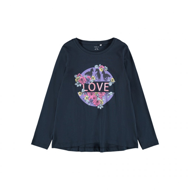 Bluză din bumbac cu mâneci lungi și imprimeu floral, bleumarin  278607