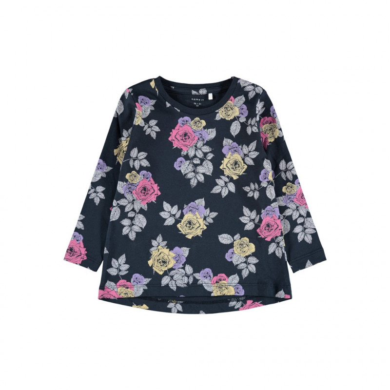 Bluză din bumbac cu mâneci lungi și imprimeu floral, în bleumarin  278608