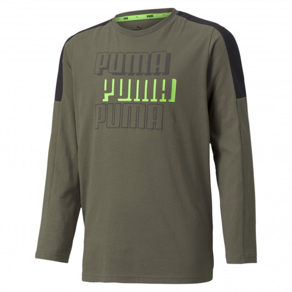 Bluză din bumbac cu mâneci lungi și logo, verde Puma 278630 