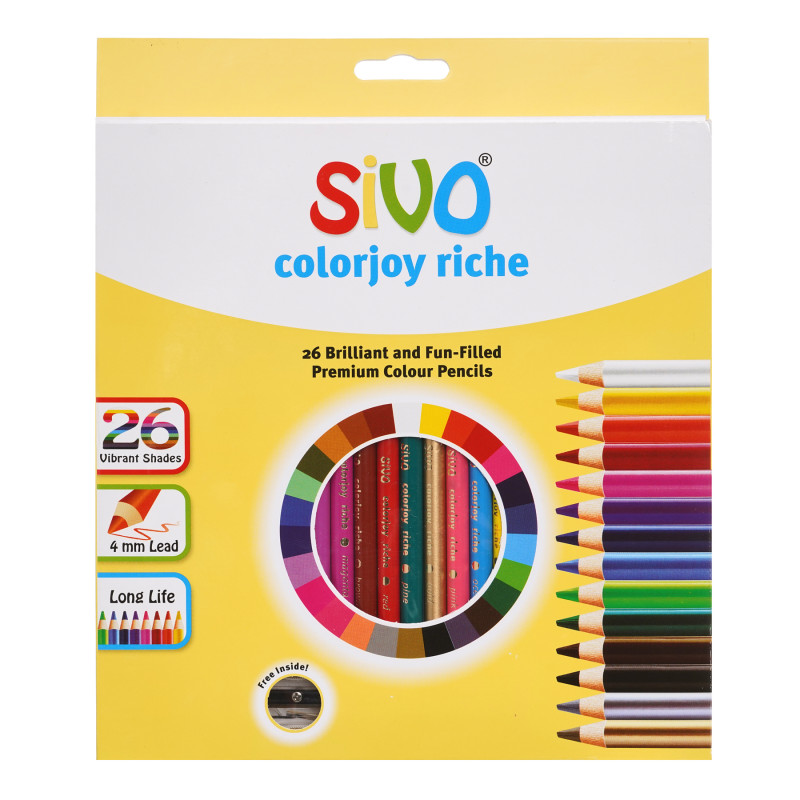 Set creioane colorate rotunde, 26 culori + ascuțitoare  279226