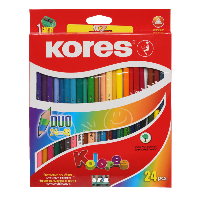 Set de creioane bicolore, 48 de culori + ascuțitoare   279230