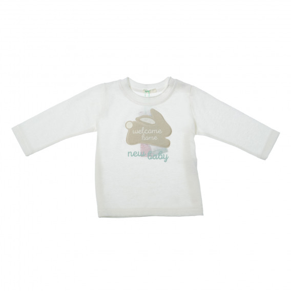 Bluză albă cu mânecă lungă cu aplicație iepuraș pentru copii Benetton 27935 