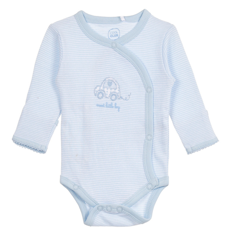 Body cu mâneci lungi în dungi albastre cu imprimeu pentru bebeluși  279574