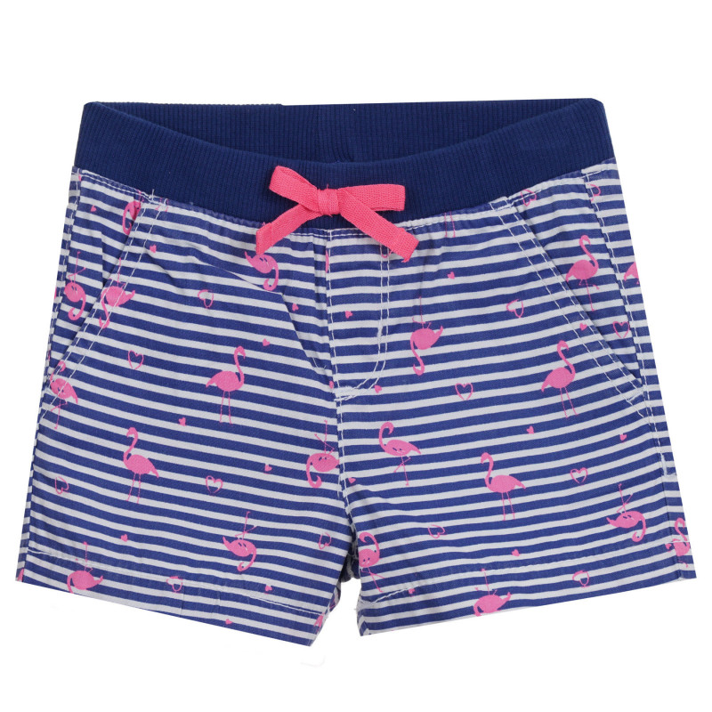 Pantaloni scurți Cool Club în dungi albe și albastre, cu imprimeu flamingo  280042