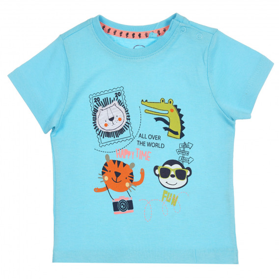 Tricou din bumbac cu imprimeu animal pentru bebeluș, albastru deschis Cool club 280667 