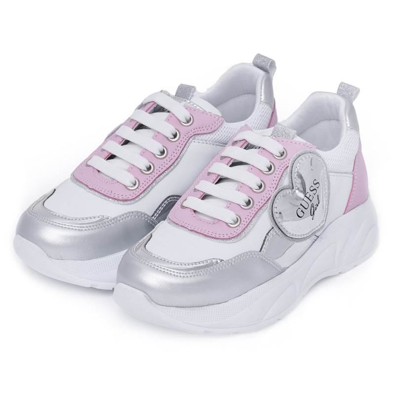 Sneakers CLAIRE cu detalii roz și argintiu, albi  280827