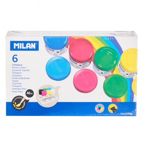Vopsele colorate, Tempera, 6 culori-40 ml + pensulă Milan 281264 2