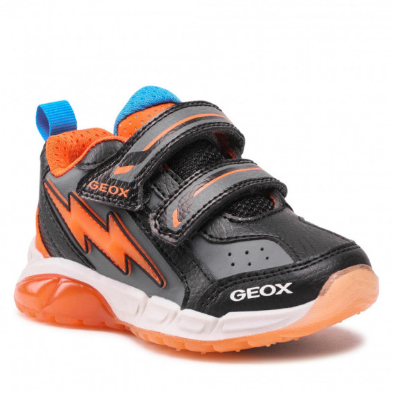Sneakers Bolt negri, cu detalii portocalii și albaștri Geox 283056 