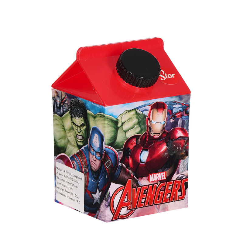 Sticlă pătrată din plastic cu imagine Avengers, 460 ml  283278