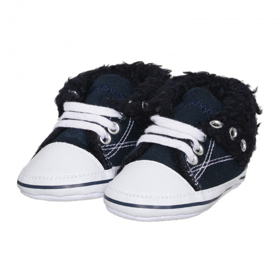 Pantofi moi pentru copii cu puf și detalii albe, albastru închis Playshoes 283777 
