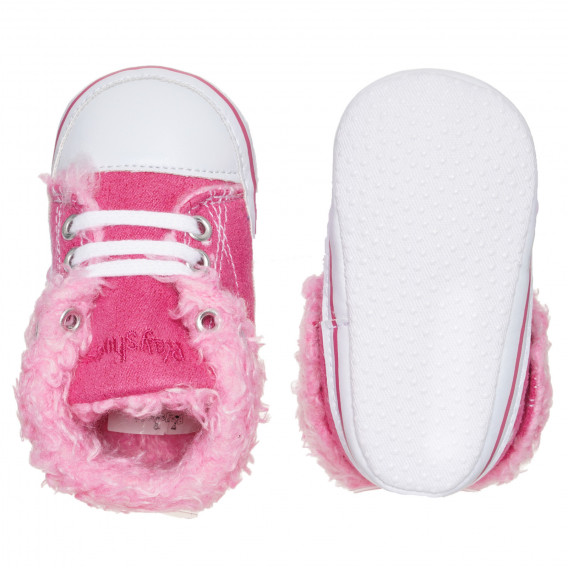 Pantofi moi pentru bebeluși cu puf și detalii albe, roz Playshoes 283778 3