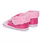Pantofi moi pentru bebeluși cu puf și detalii albe, roz Playshoes 283779 2