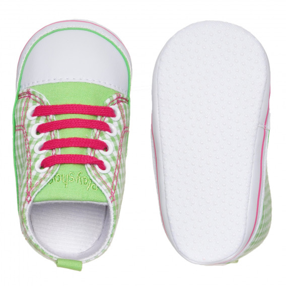 Pantofi cu detalii roz și aplicații inimi, verzi Playshoes 283809 3