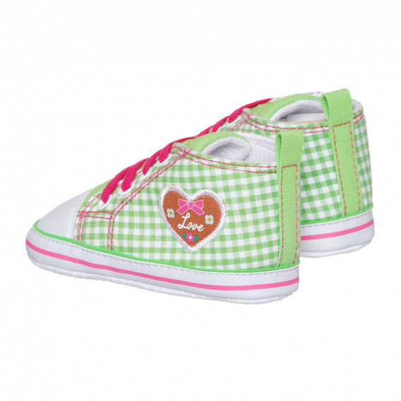 Pantofi cu detalii roz și aplicații inimi, verzi Playshoes 283810 2