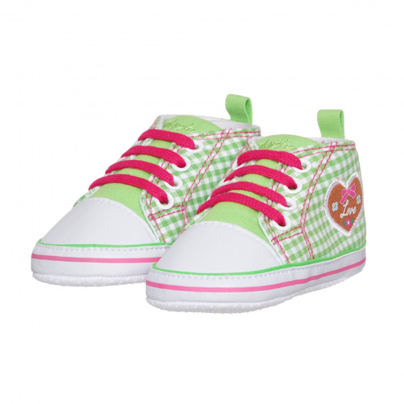 Pantofi cu detalii roz și aplicații inimi, verzi Playshoes 283811 