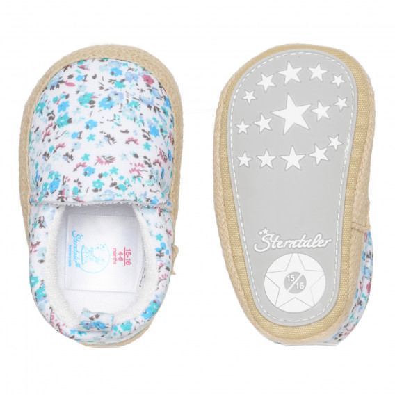 Pantofi moi tip espadrile cu imprimeu floral pentru bebeluși, albi Sterntaler 283884 3