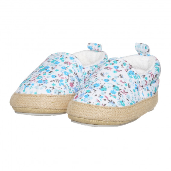 Pantofi moi tip espadrile cu imprimeu floral pentru bebeluși, albi Sterntaler 283886 