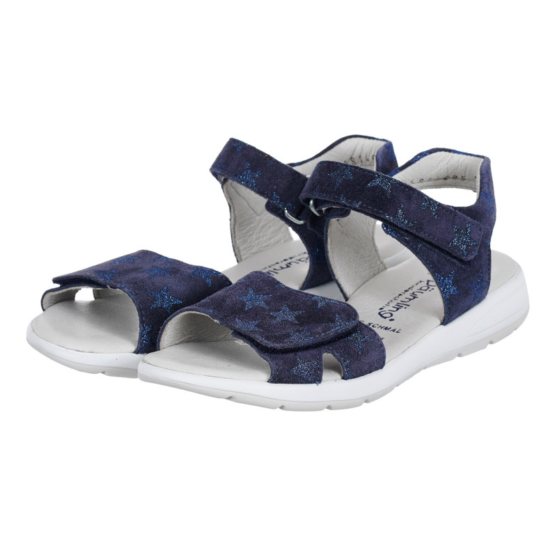 Sandale din piele cu imprimeu stelat și accent de brocart, albastru  284228