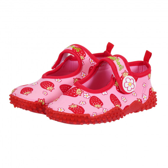 Sandale de plajă cu imprimeu căpșuni și accente roșii, roz Playshoes 284386 