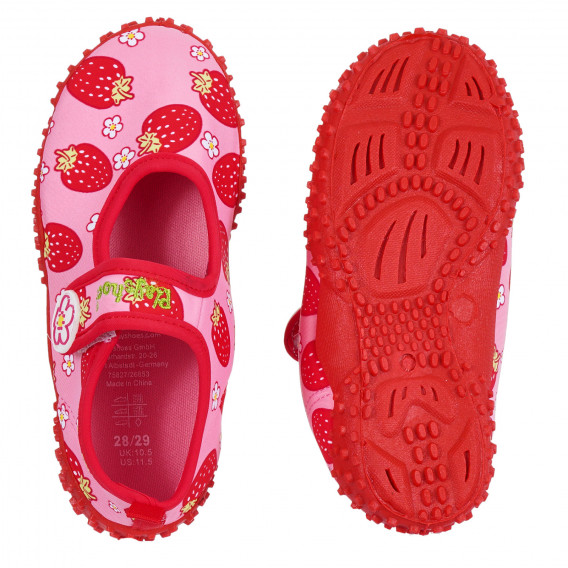 Sandale de plajă cu imprimeu căpșuni și accente roșii, roz Playshoes 284388 3