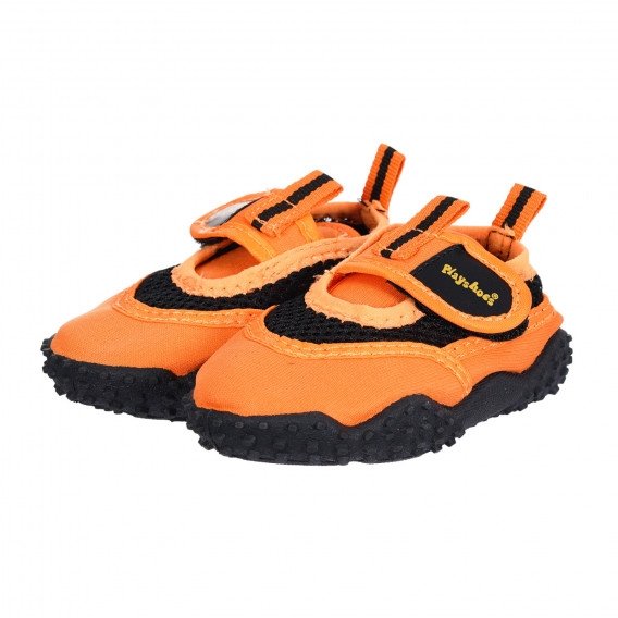Papuci Aqua portocalii cu velcro și accente negre Playshoes 284525 