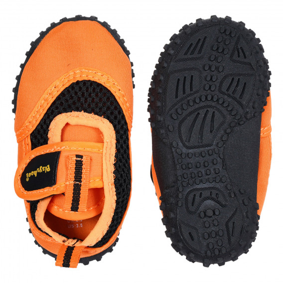 Papuci Aqua portocalii cu velcro și accente negre Playshoes 284527 3
