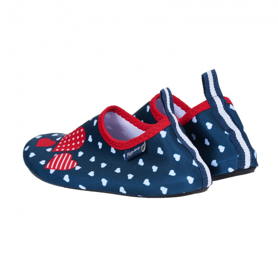 Pantofi de apă cu imprimeu inimi și detalii roșii, albastru închis Playshoes 284568 2
