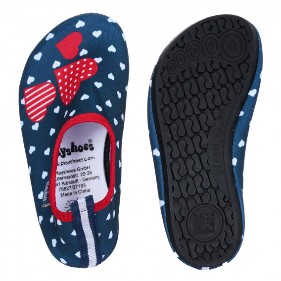 Pantofi de apă cu imprimeu inimi și detalii roșii, albastru închis Playshoes 284569 3