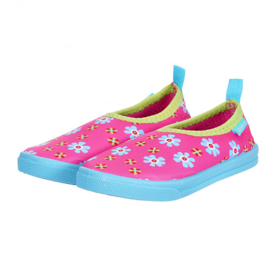 Pantofi de apă cu imprimeu floral și detalii albastre, roz Playshoes 284585 