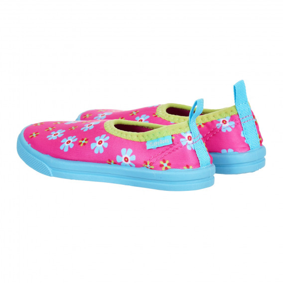 Pantofi de apă cu imprimeu floral și detalii albastre, roz Playshoes 284586 2