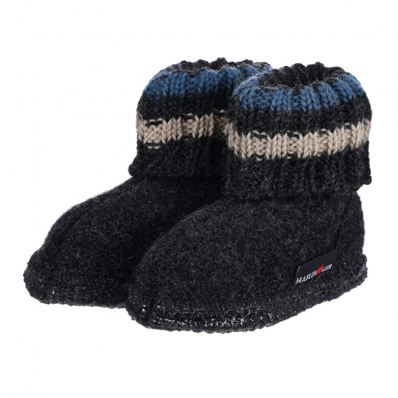 Papuci de lână cu elastic ondulat, negri Haflinger 284609 