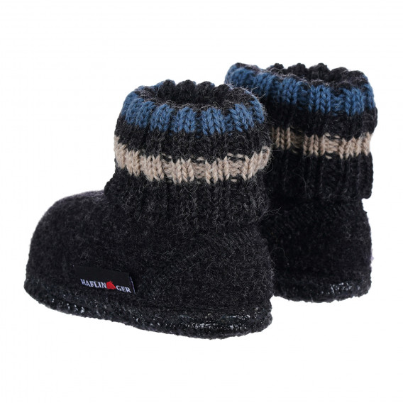 Papuci de lână cu elastic ondulat, negri Haflinger 284610 2