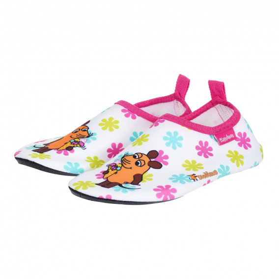 Pantofi de apă cu imprimeu floral și șoarece, albi Playshoes 284711 