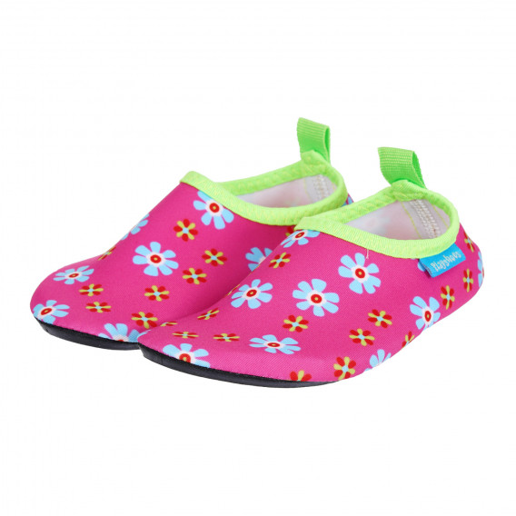 Pantofi de apă cu imprimeu floral și detalii verzi, roz Playshoes 284714 