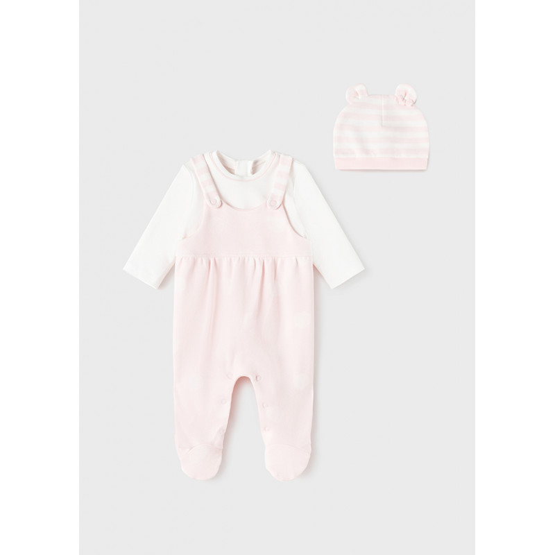 Set din salopetă și căciulă pentru bebeluși, alb și roz  284925