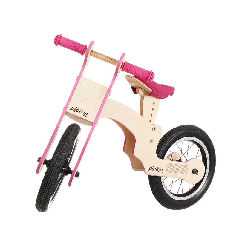 Bicicletă de echilibru din lemn, Pipello, 12 , culoare: roz  286228