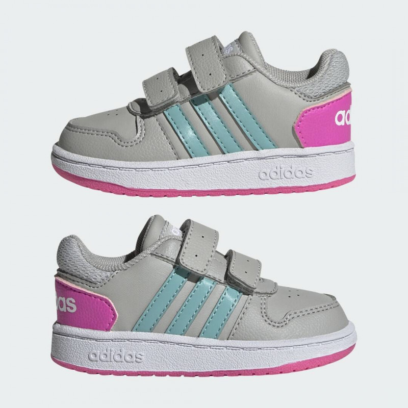Pantofi sport Adidas Hoops gri cu accente roz  286653