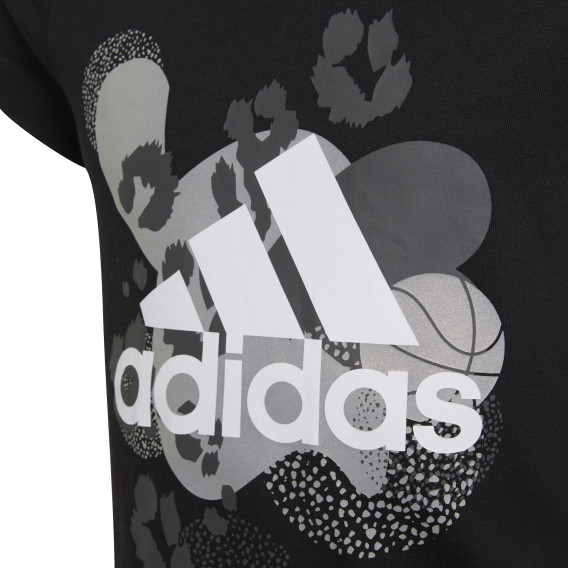 Tricou Adidas, negru pentru fete, cu imprimeu grafic Adidas 286802 3