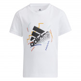 Tricou Adidas din bumbac, imprimeu grafic, alb pentru băieți Adidas 286846 