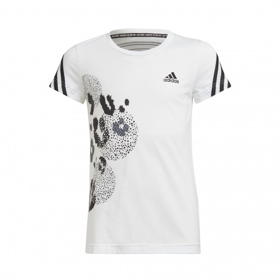 Tricou Adidas, alb pentru fete, imprimeu și logo Adidas 286866 
