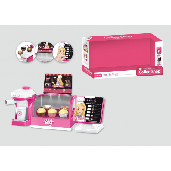 Cafenea pentru copii cu casă de marcat și efecte de lumină, roz GOT 287377 12