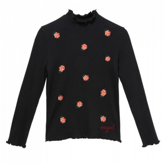 Bluză cu mâneci lungi și aplicații de trandafiri, neagră DESIGUAL 287533 