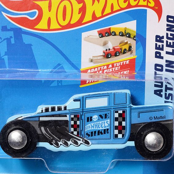 Kart din lemn, 9 cm, pickup albastru Hot Wheels 288114 2