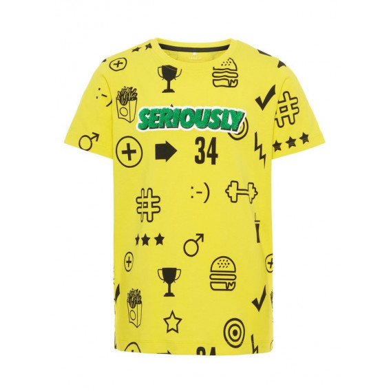 Tricou de bumbac organic de culoare galbenă pentru băieți Name it 28884 